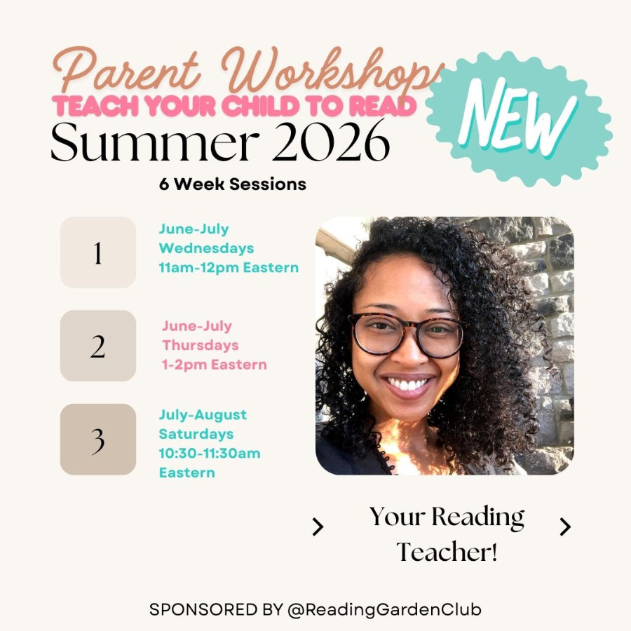 Advertisement for a Parent Workshop to teach children to read, featuring a woman with glasses and text about sessions and sponsor.