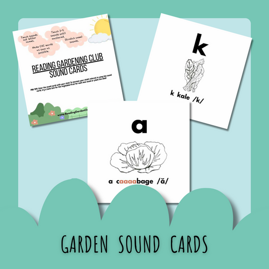Alphabet sound cards with garden-theme, coloring printables